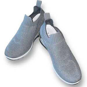 Lurex Textured Knit Slip On Wedge Sneakers - Gray